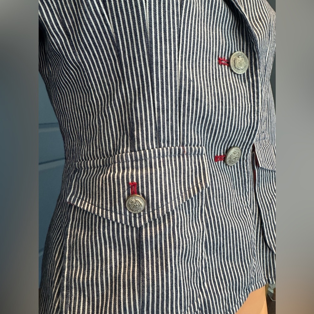 Nautical Striped Blazer Navy White Cotton Jacket Preppy Size 4 Bigio - Picture 5 of 9